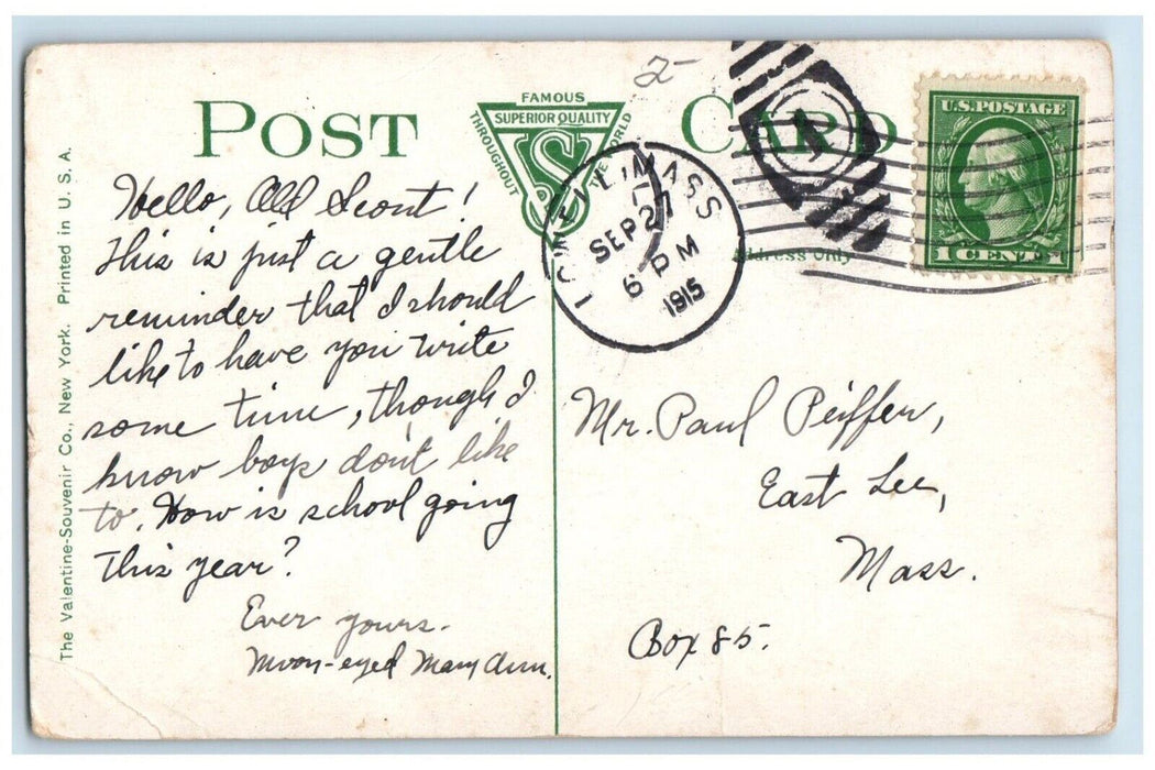 1915 Post Office Building Clock Tower Lowell Massachusetts MA Antique Postcard