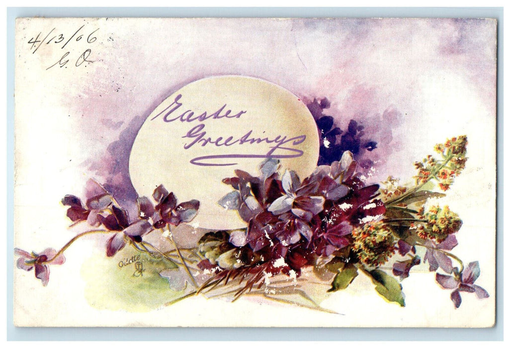 1906 Easter Greetings, Flowers, Egg, Oilette Tuck Art Antique Postcard