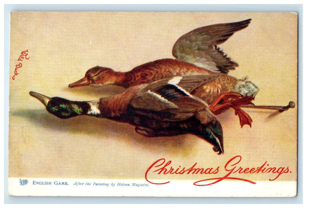 c1910 English Game, Wild Ducks, Christmas Greetings Oilette Art Tuck Postcard