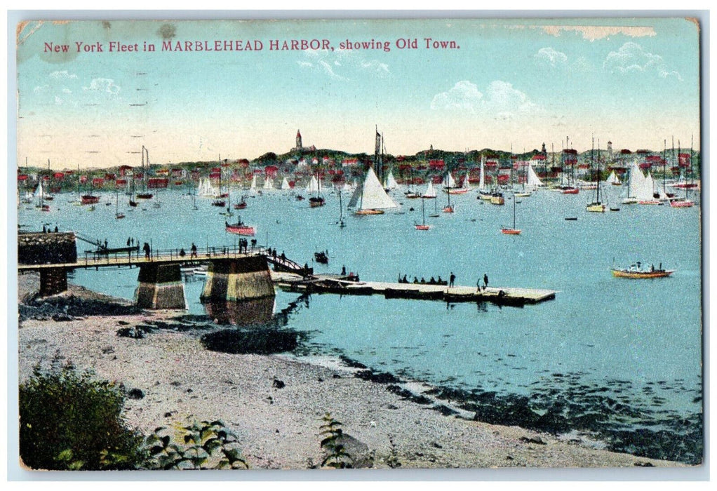 1922 Landing and New York Fleet in Marblehead Harbor Massachusetts MA Postcard