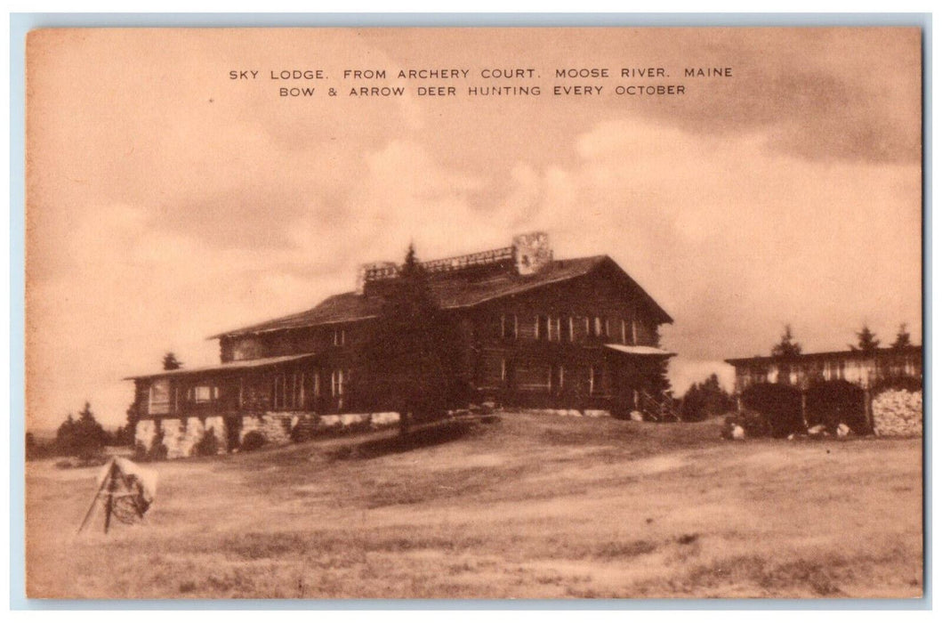 c1940's Sky Lodge from Archery Court Moose River Maine ME Artvue Postcard