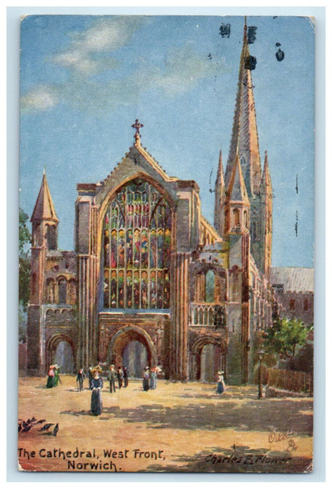 c1910 The Cathedral West Front Norwich England Oilette Tuck Art Postcard