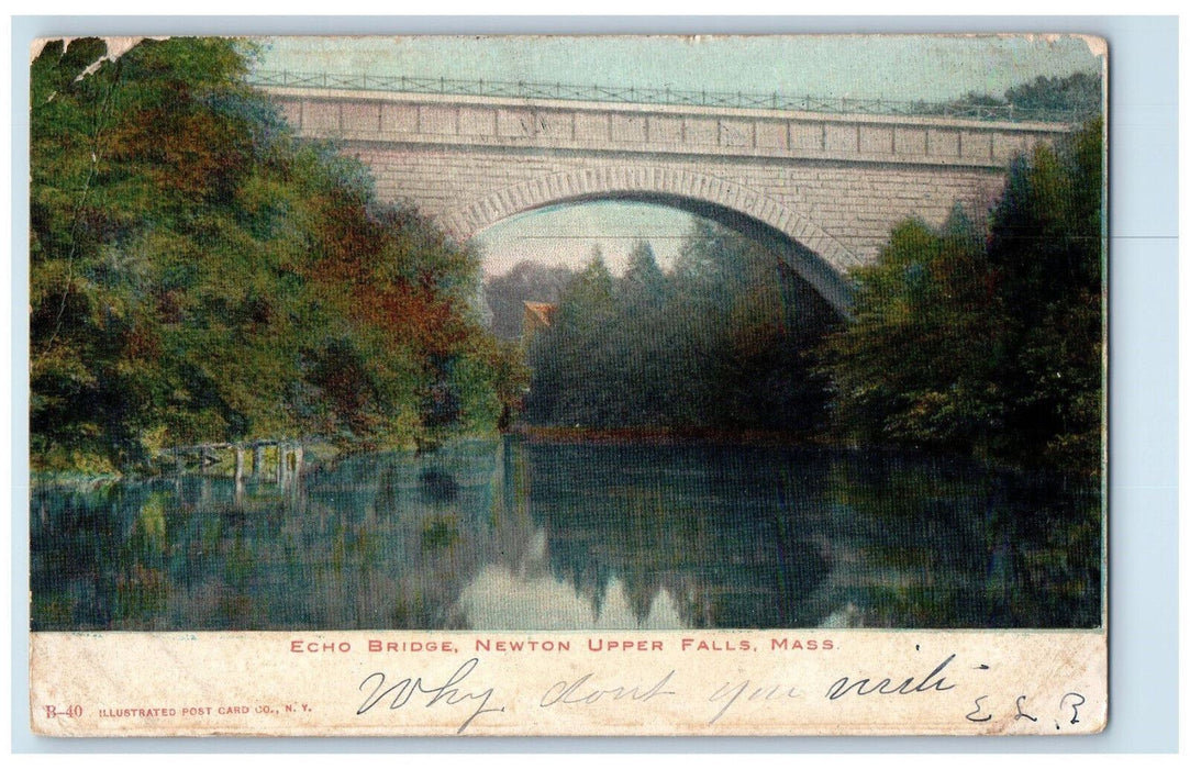 1907 Echo Bridge Newton Upper Falls Massachusetts MA Antique Posted Postcard