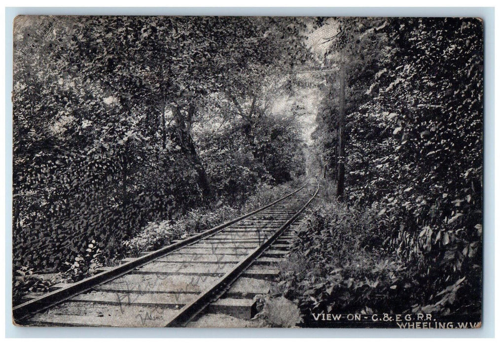 1909 View On C. & EG. R.R. Train Wheeling West Virginia WV Antique Postcard