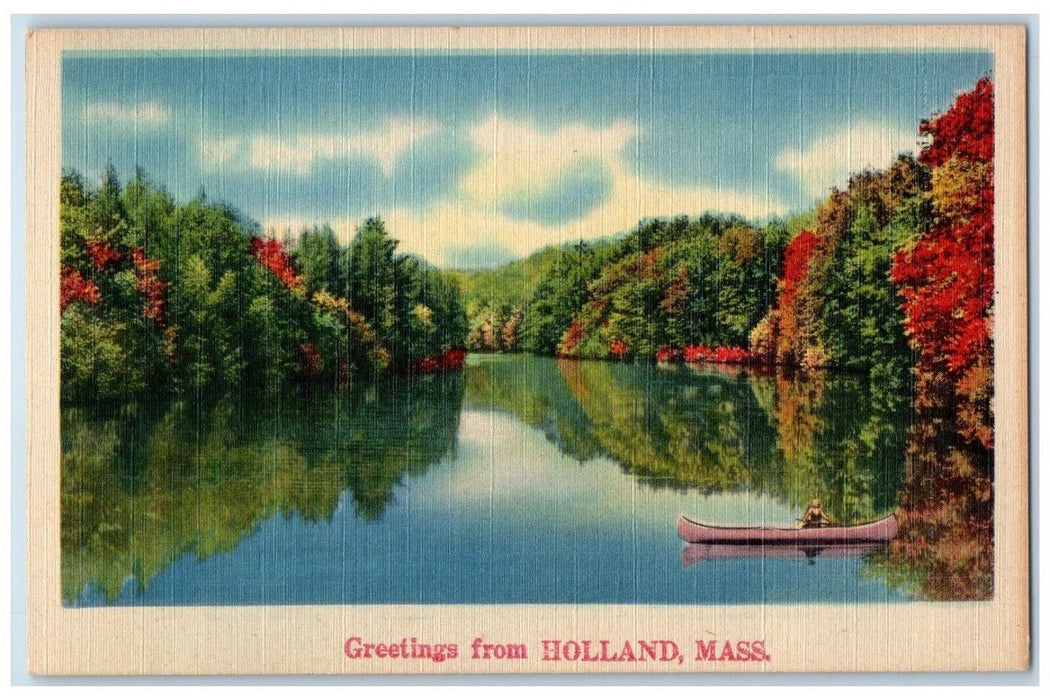 c1940 Greetings From Holland River Canoe Massachusetts Vintage Antique Postcard