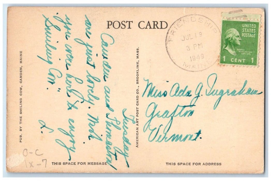 1949 Fleet of Boat The Smiling Cow Camden Maine ME Friendship ME Postcard