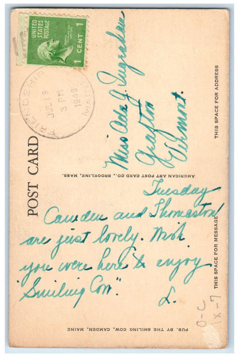 1949 Fleet of Boat The Smiling Cow Camden Maine ME Friendship ME Postcard