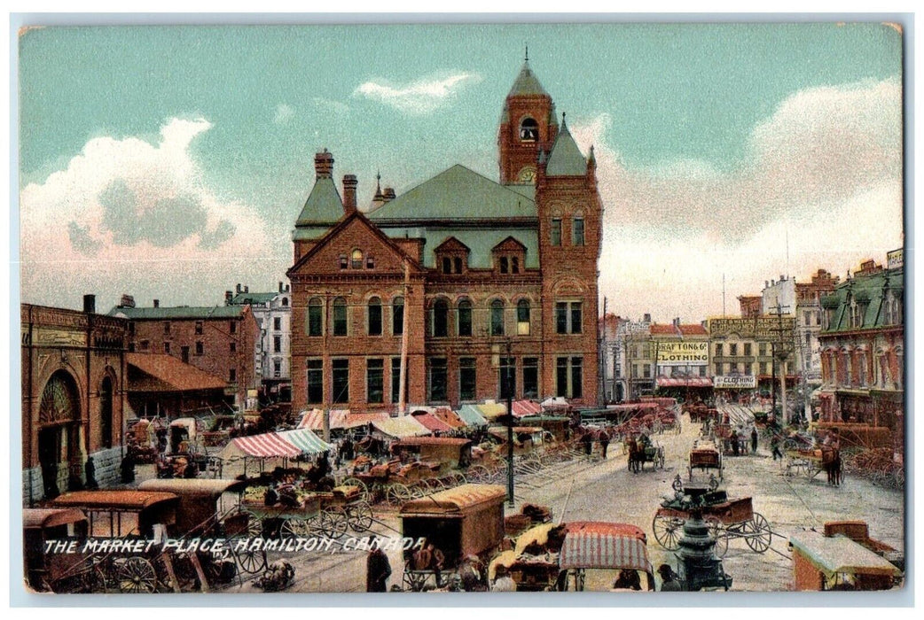 c1910's The Market Place Clothing Tower Clock Hamilton Canada Antique Postcard