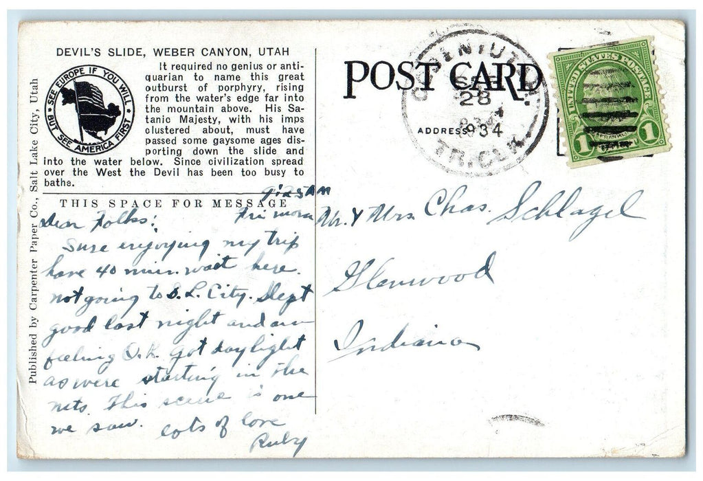 c1910's Scenic View Of Devil's Slide Weber Canon Utah UT Antique Postcard