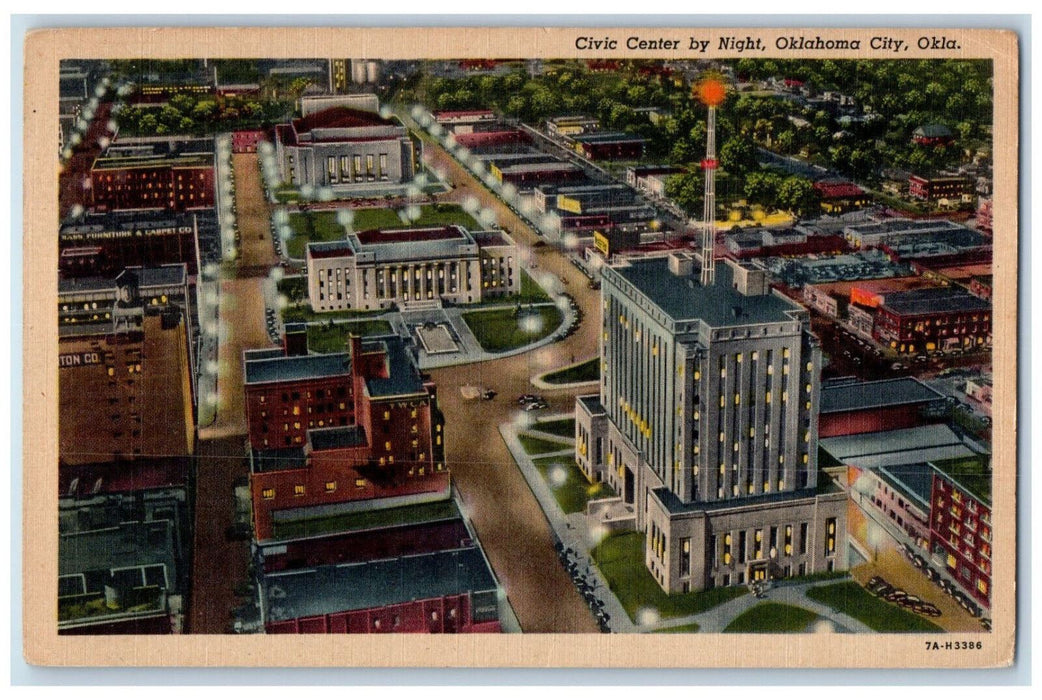 c1950's Civic Center By Night Oklahoma City OK Unposted Vintage Postcard