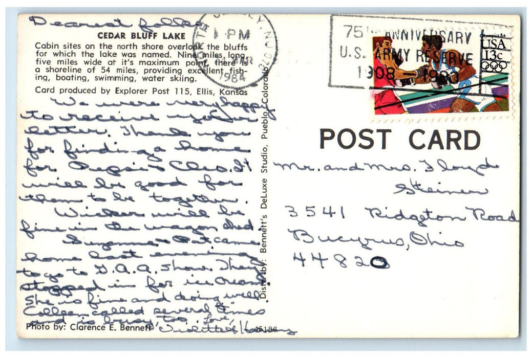 1984 Cedar Bluff Lake Ellis Kansas KS Vintage Bennett's Deluxe Studio Postcard