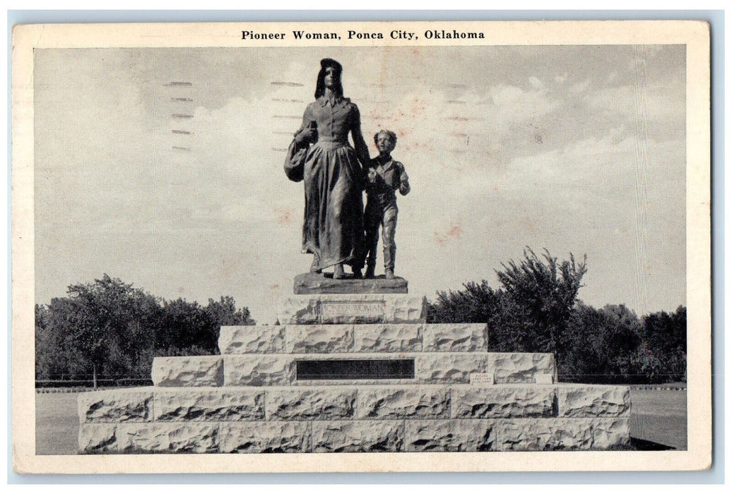 1943 Pioneer Woman Statue Ponca City Oklahoma OK Vintage Posted Postcard