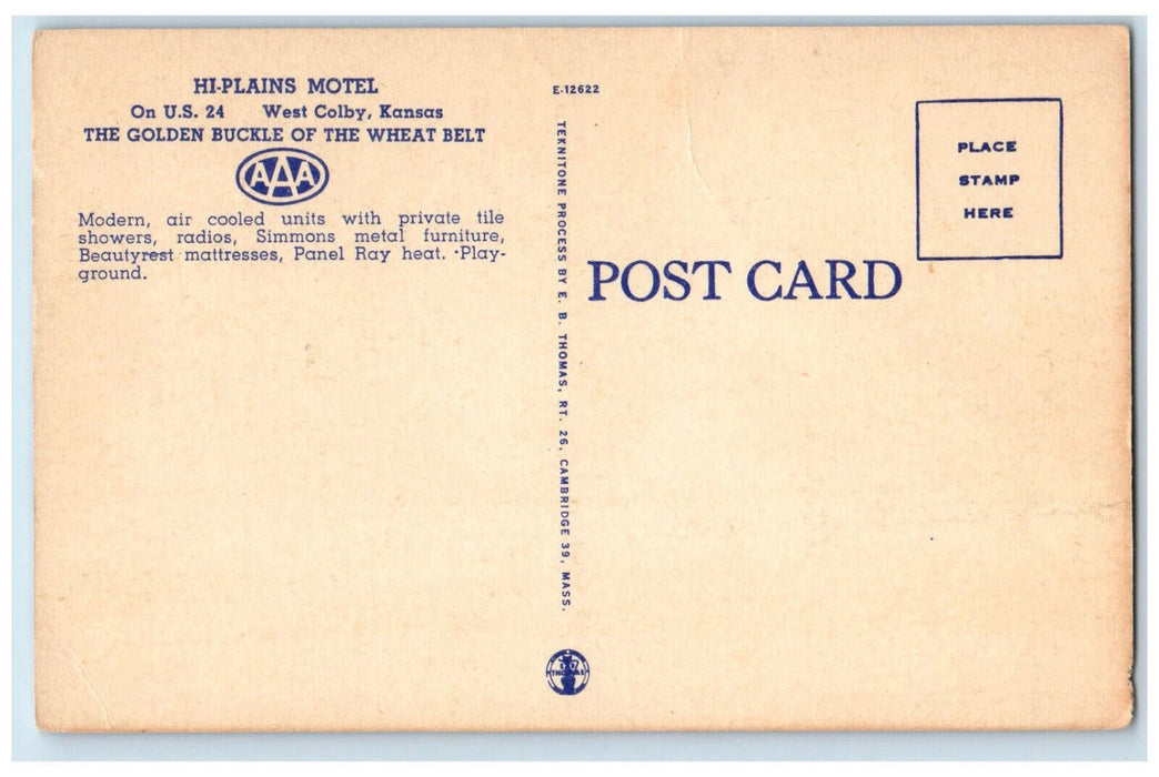 c1940's Hi-Plains Motel West Colby Kansas KS Vintage Unposted Postcard