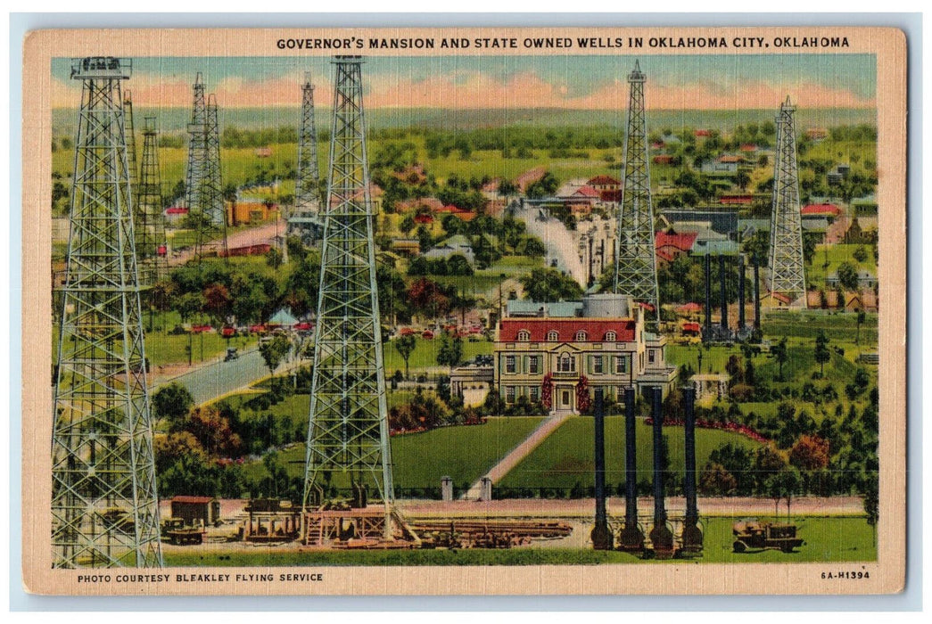 c1940's Governor's Mansion and State Owned Wells Oklahoma City OK Postcard