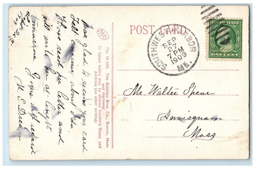 1909 Street View South West Harbor Maine ME, Dirt Road Posted Antique Postcard