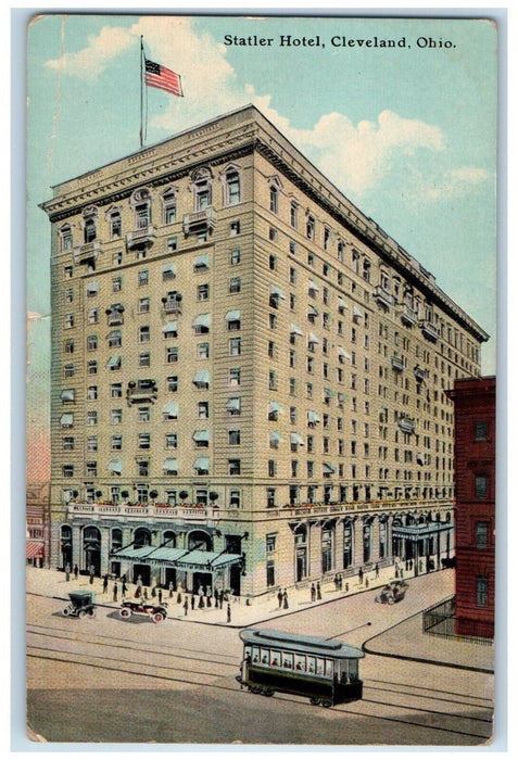 1911 Trolley Car Statler Hotel Cleveland Ohio OH Antique Posted Postcard