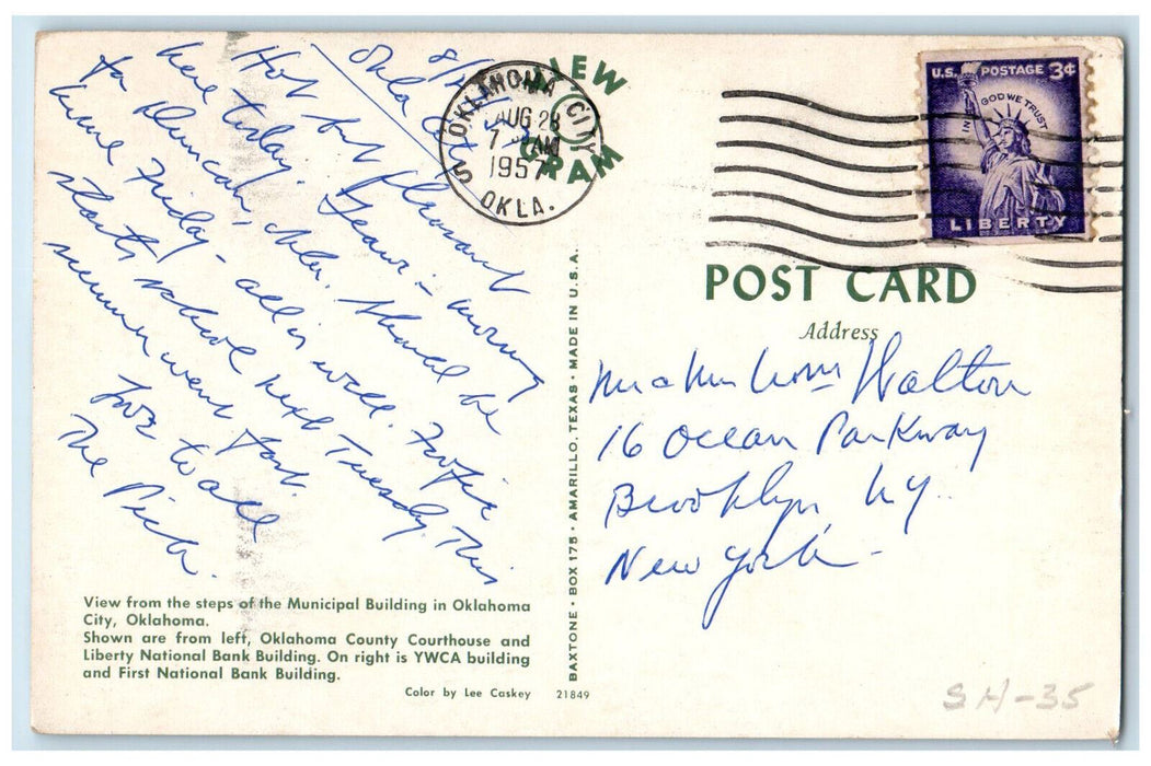 1957 View from the Steps of the Municipal Building Oklahoma City OK Postcard