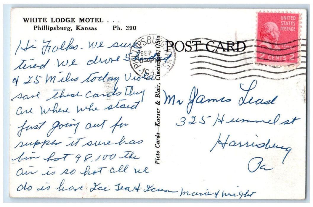 1953 White Lodge Motel Phillipsburg Kansas KS Vintage Posted Postcard