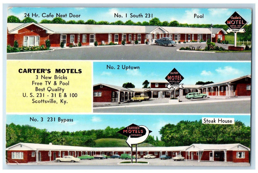 c1950's Carter's Motels Scottsville Kentucky KY Multiview Posted Postcard