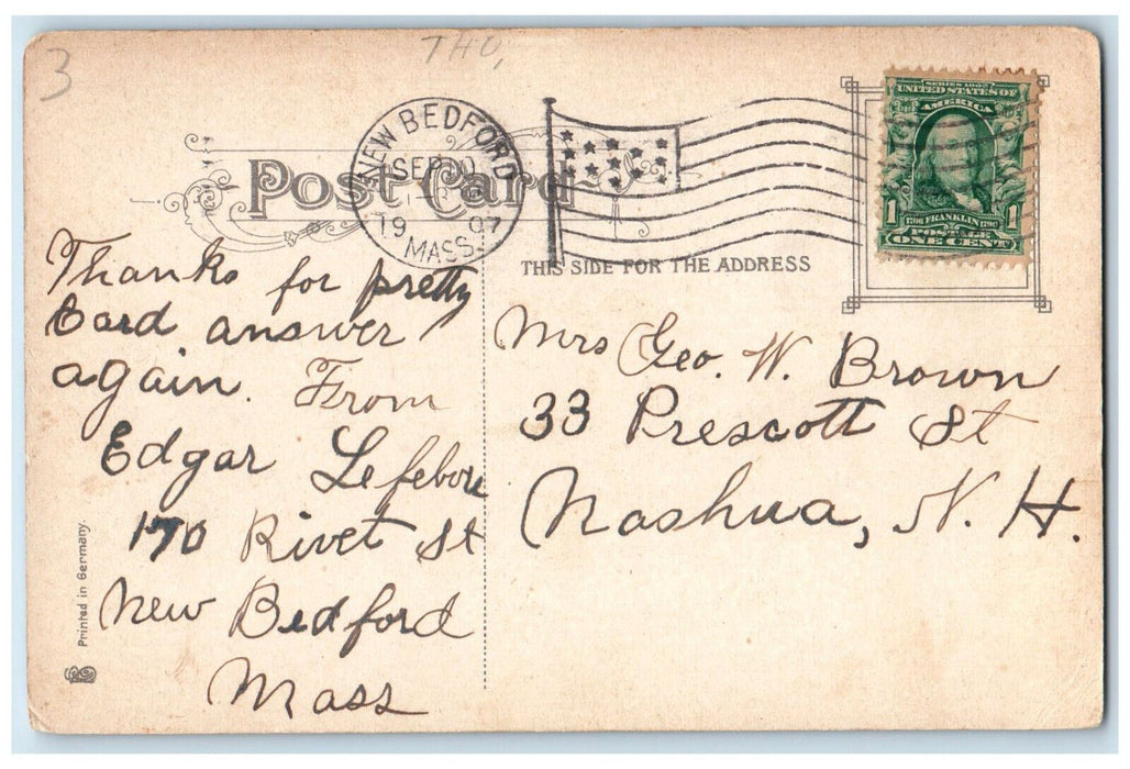 1907 Front View Bristol County Court House New Bedford Massachusetts MA Postcard