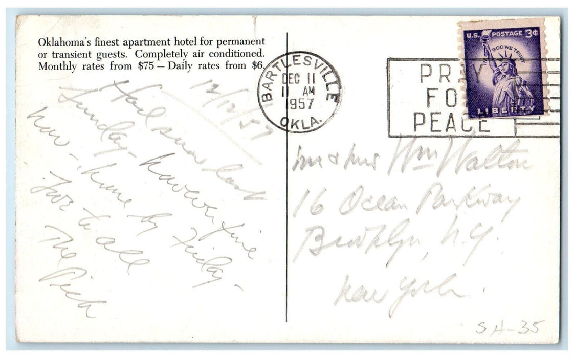 1957 Phillips Apartment Hotel Bartlesville Oklahoma OK Vintage Postcard