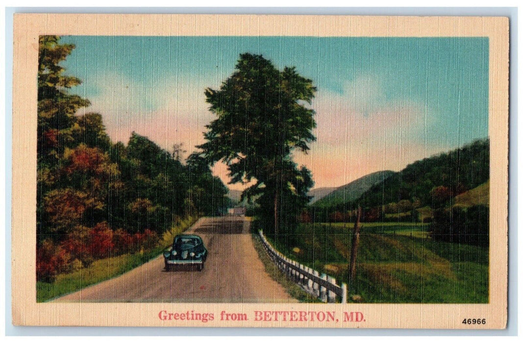 c1940 Greetings From Betterton Classic Car Maryland MD Vintage Antique Postcard