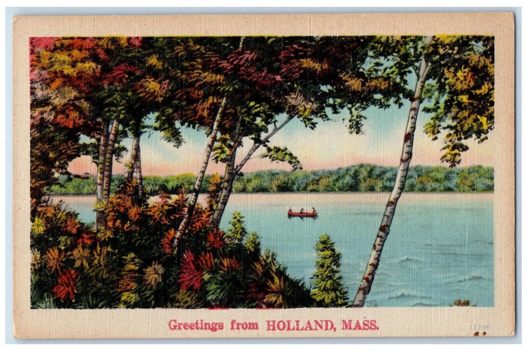 c1940 Greetings From Holland Boat Canoe Massachusetts Vintage Antique Postcard