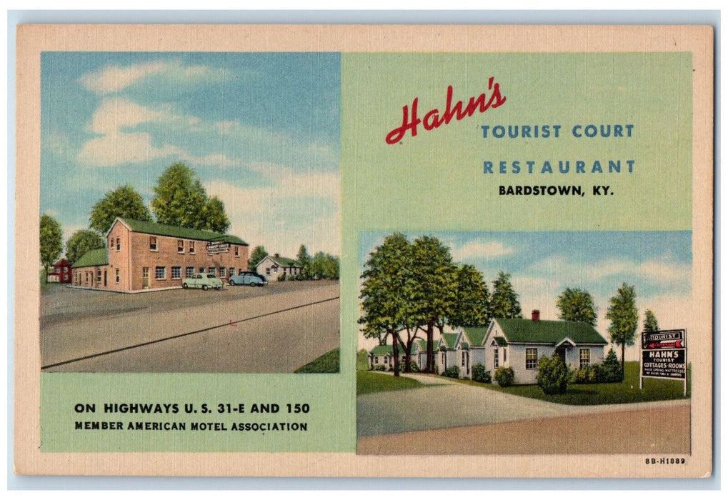 c1940's Hahn's Tourist Court Restaurant Bardstown Kentucky KY Postcard