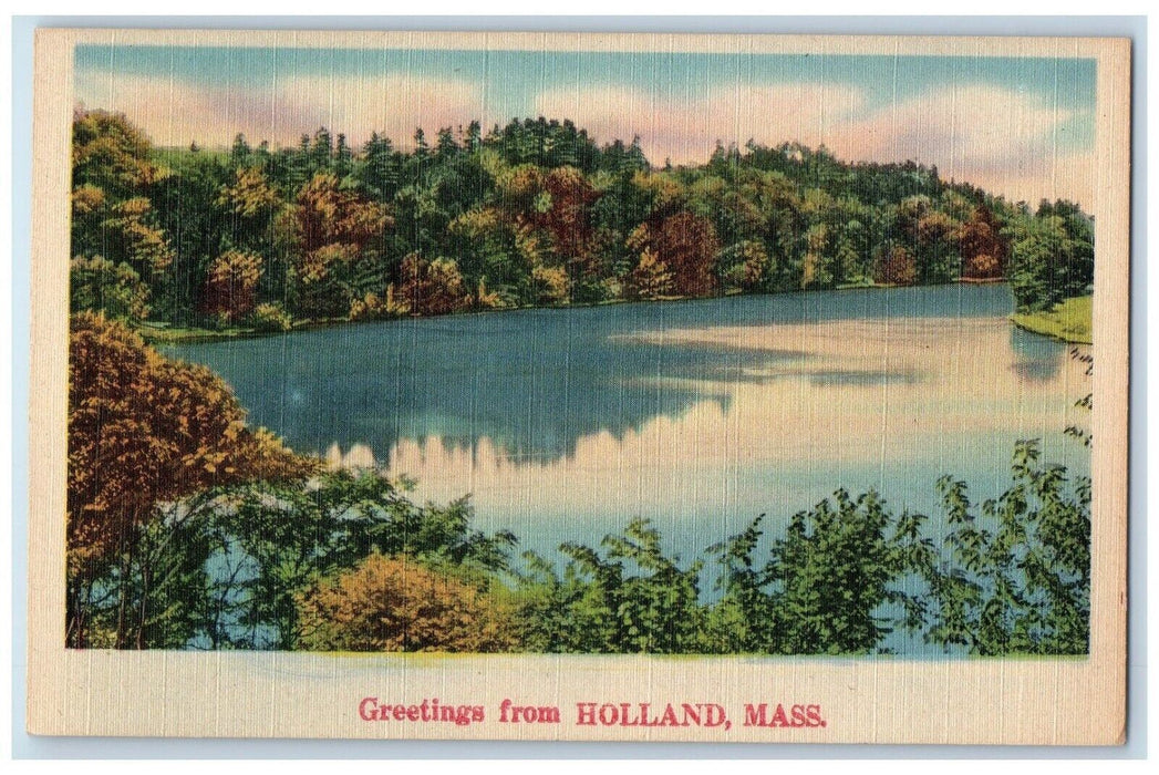 c1940 Greetings From Holland River Lake Massachusetts Vintage Antique Postcard