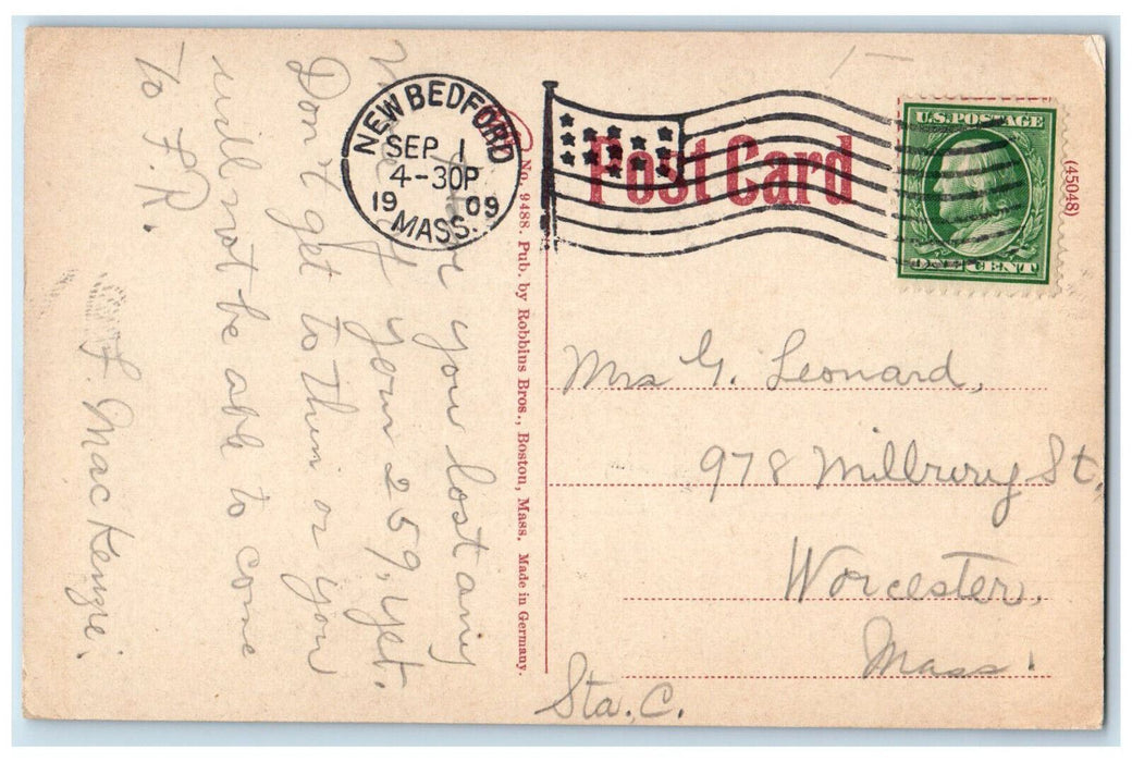 1909 Shore at Lakeside Park Long Pond New Bedford Massachusetts MA Postcard