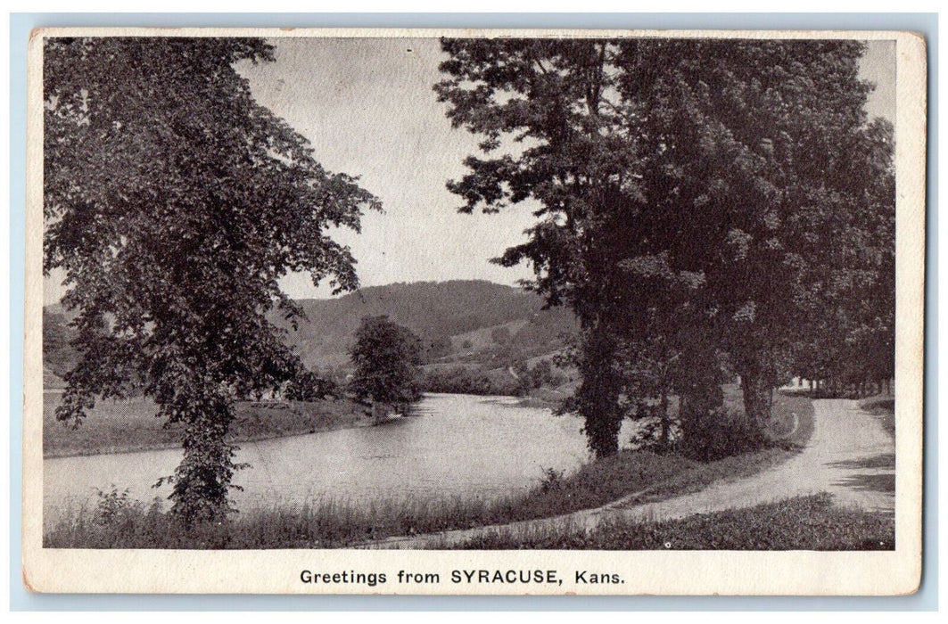 c1940's Greetings from Syracuse Kansas KS River Road Vintage Unposted Postcard