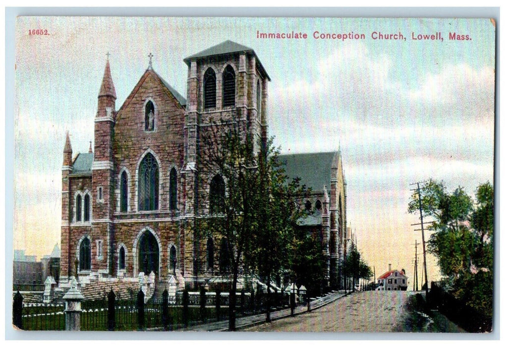 c1910's Immaculate Conception Church Lowell Massachusetts MA Antique Postcard