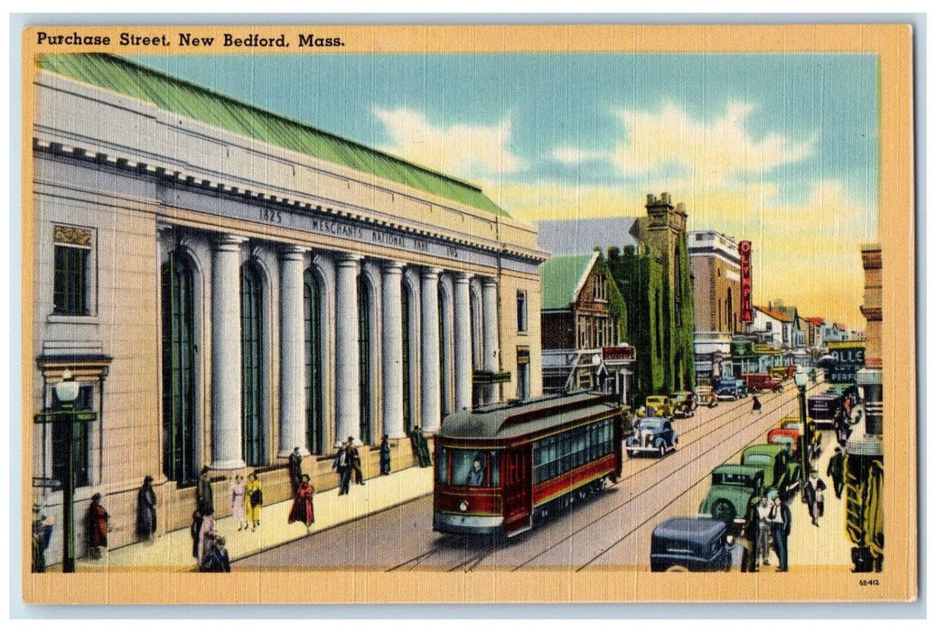 c1940's Trolley Car Purchase Street New Bedford Massachusetts MA Postcard