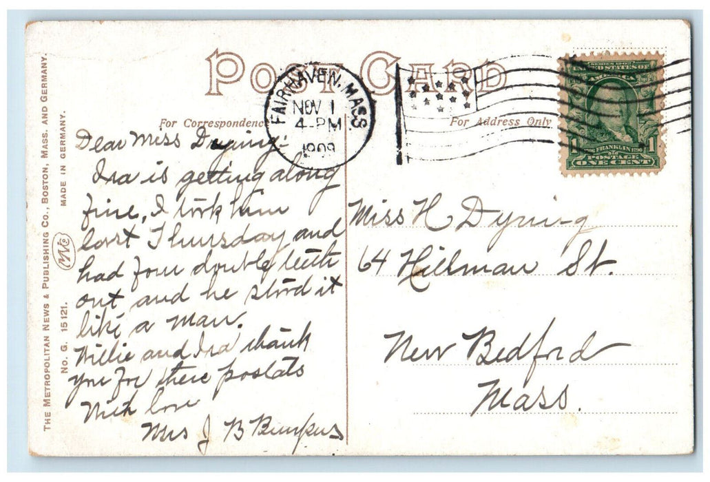1909 Quaint Street Johney Cake Hill Corner Union New Bedford MA Postcard