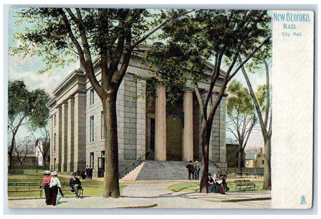 c1905 Crowd Scene, City Hall New Bedford Massachusetts MA Tuck Art Postcard