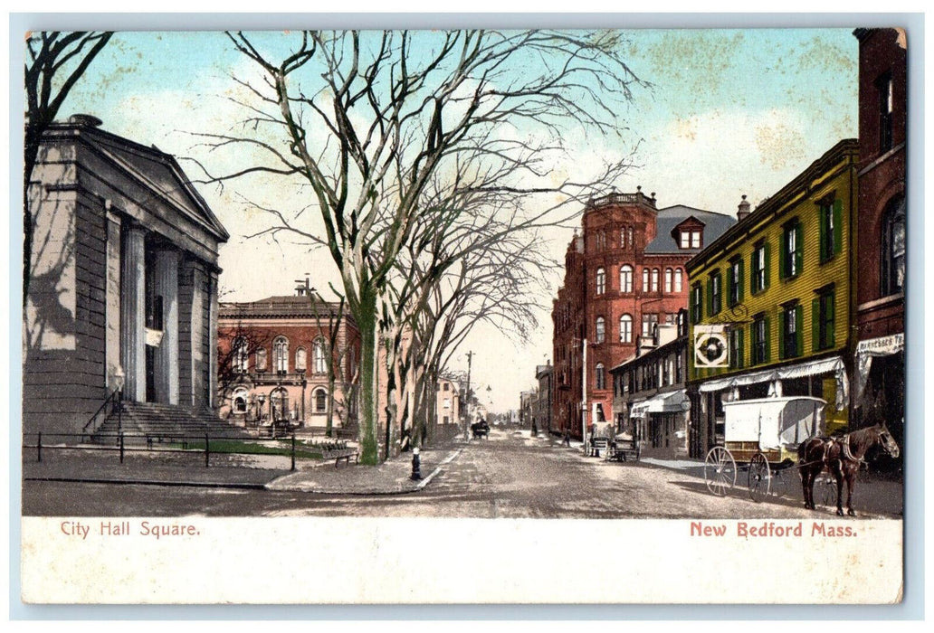 c1905 Horse Carriage City Hall Square New Bedford Massachusetts MA Postcard