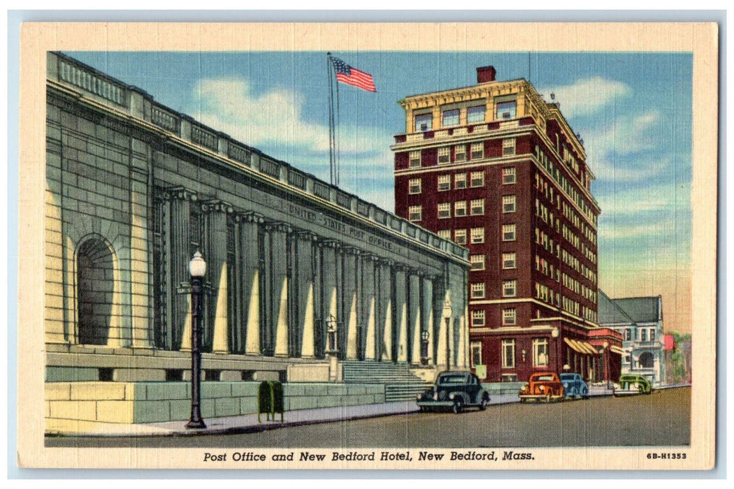 c1940's Post Office & New Bedford Hotel New Bedford Massachusetts MA Postcard