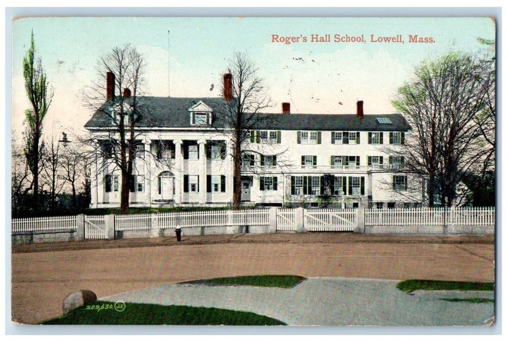 1911 Roger's Hall School Building Lowell Massachusetts MA Antique Postcard