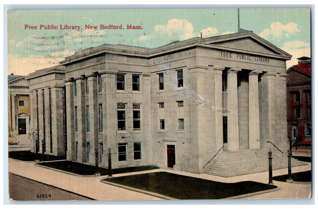 c1910 Free Public Library New Bedford Massachusetts MA Posted Antique Postcard