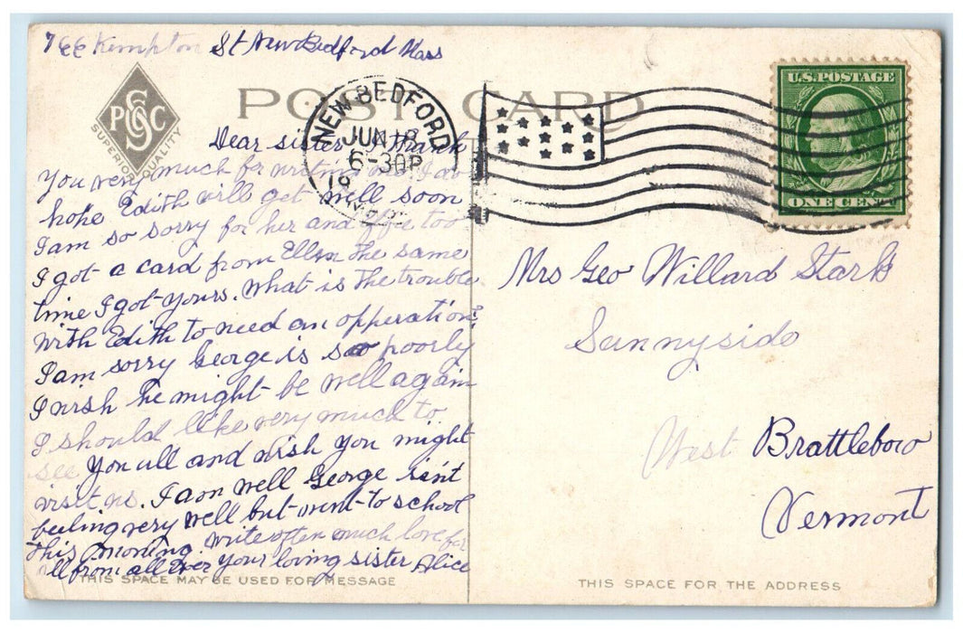 c1910 Free Public Library New Bedford Massachusetts MA Posted Antique Postcard