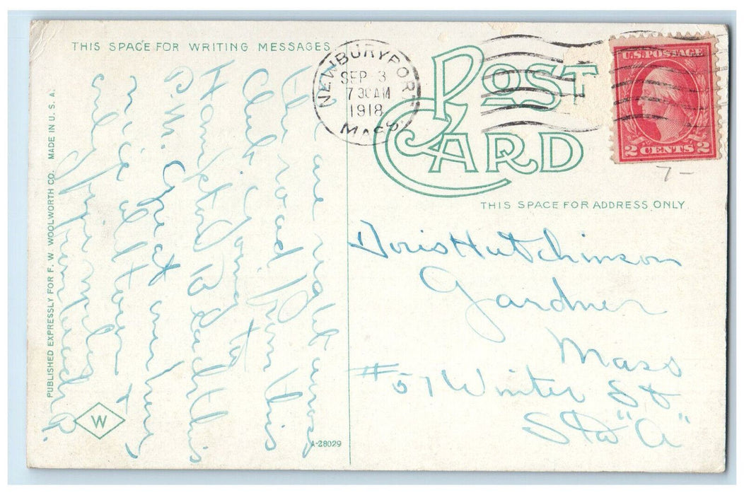 1918 Dalton Club Newburyport Massachusetts MA Antique Posted Postcard
