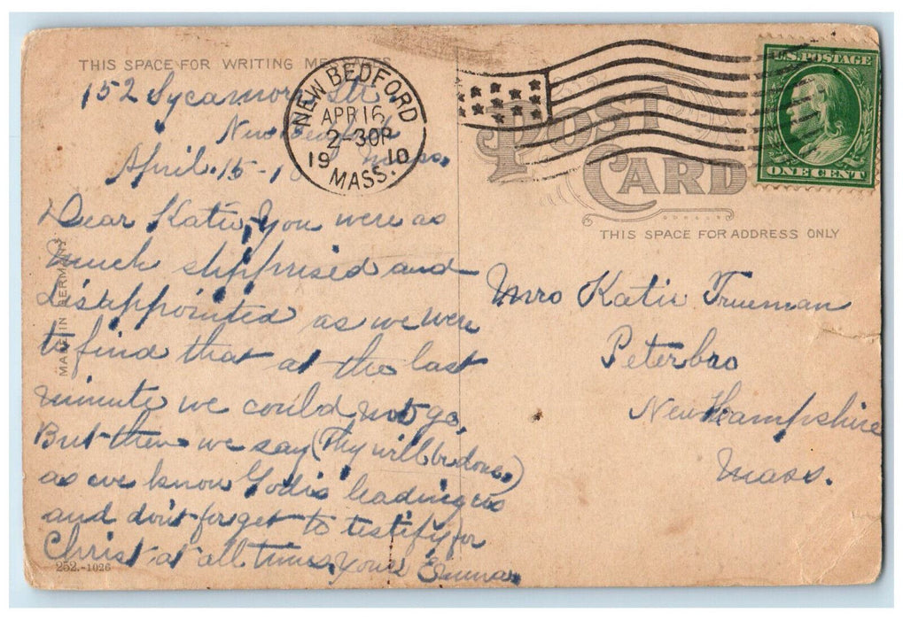 1910 Monquitt Mill New Bedford Massachusetts MA Antique Posted Postcard