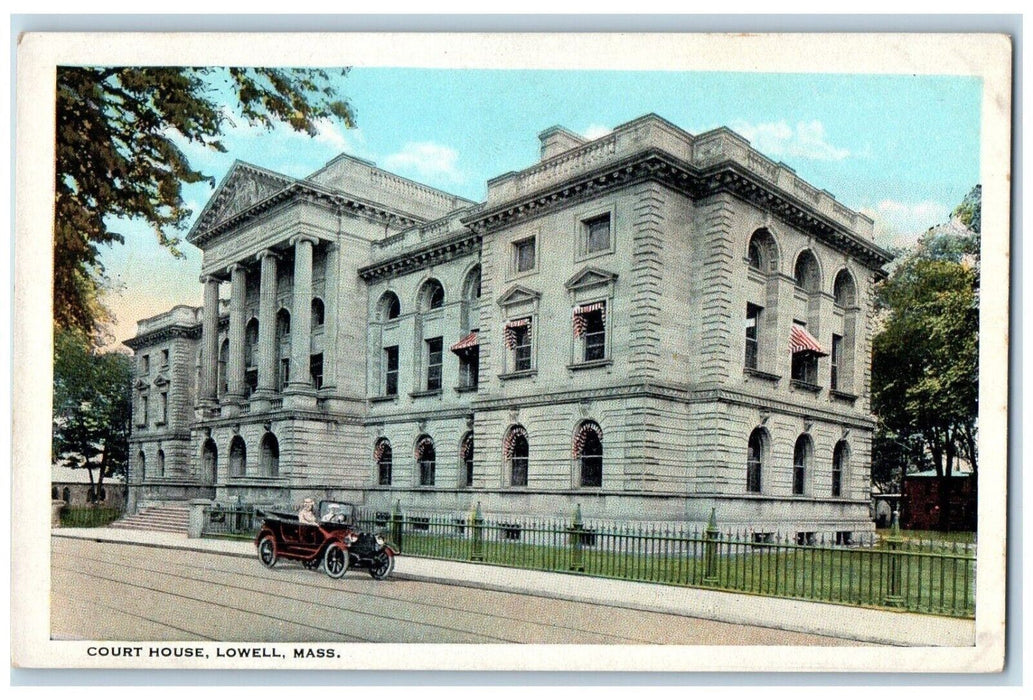 c1930's Court House Building Car Lowell Massachusetts MA Vintage Postcard