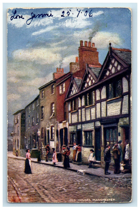 1906 Old Houses, Manchester England Posted Oilette Art Tuck Postcard