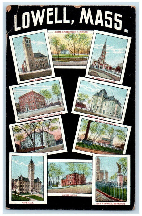 c1910's Multiview Of Lowell Massachusetts MA Unposted Antique Postcard