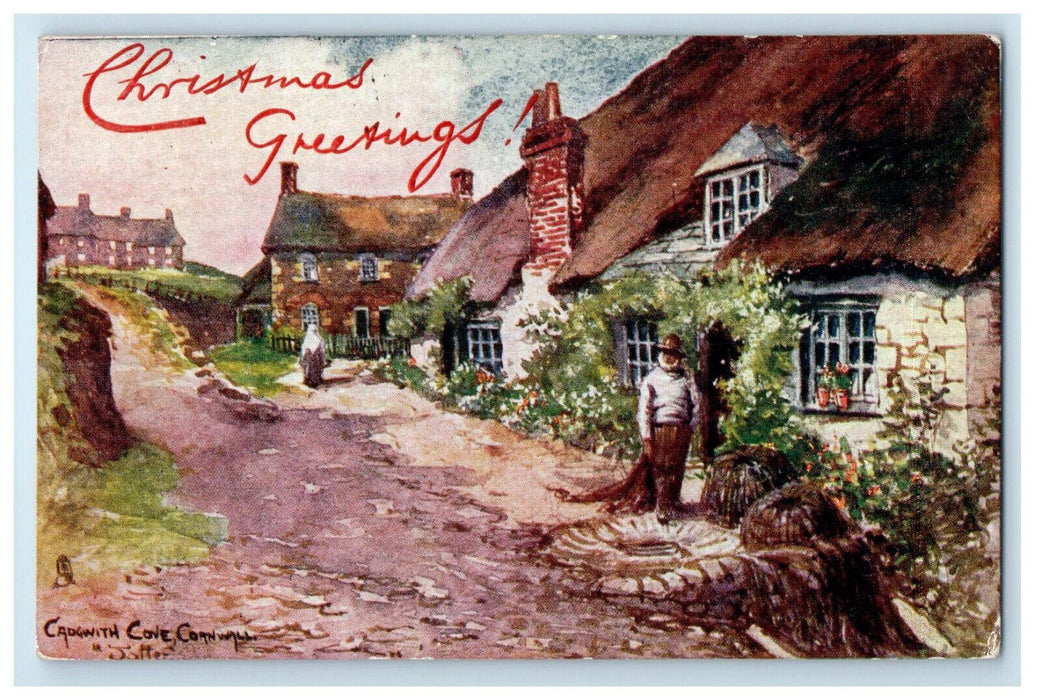 1905 Cadgwith Cove Cornwall, Christmas Greetings Oilette Tuck Art Postcard