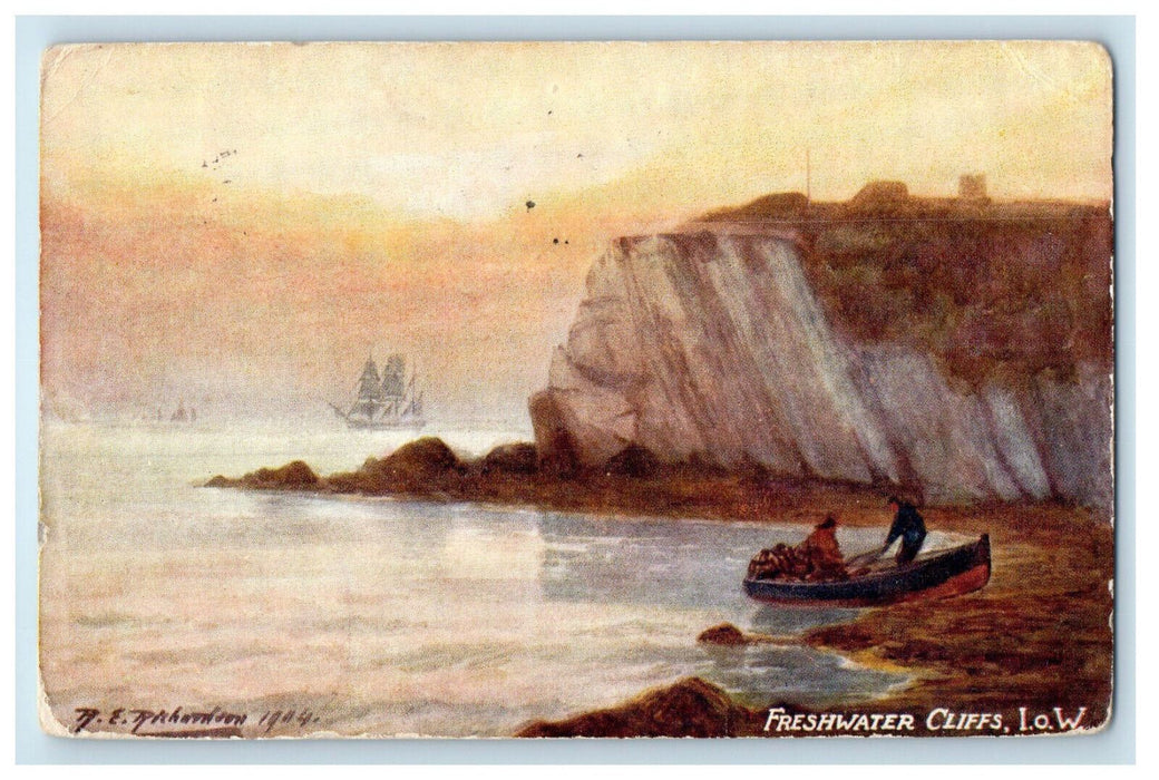 1904 Boat Scene, Freshwater Cliffs Isle of Wight Oilette Tuck Art Postcard