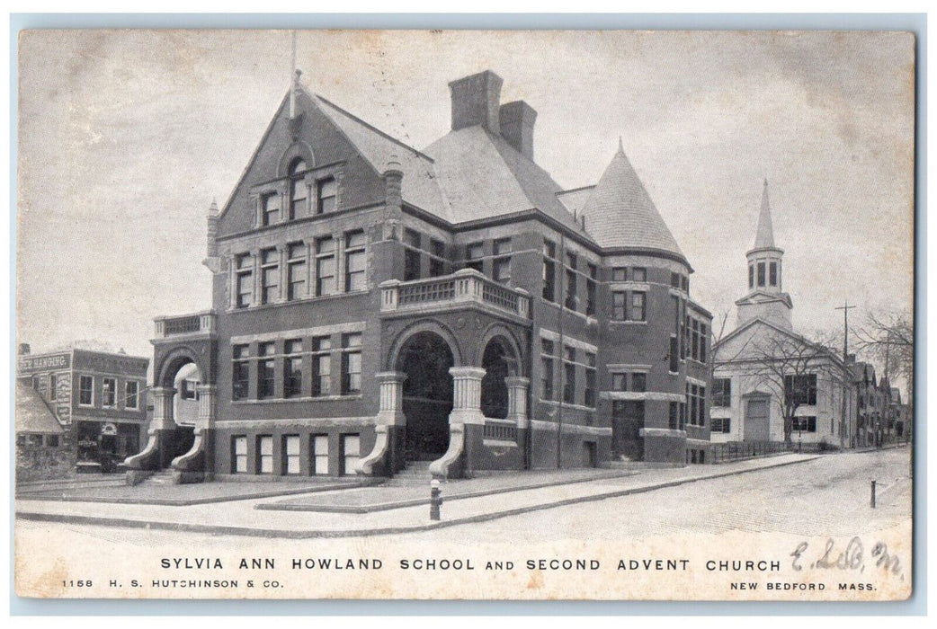 1907 Sylvia Ann Howland School Second Advent Church New Bedford MA Postcard