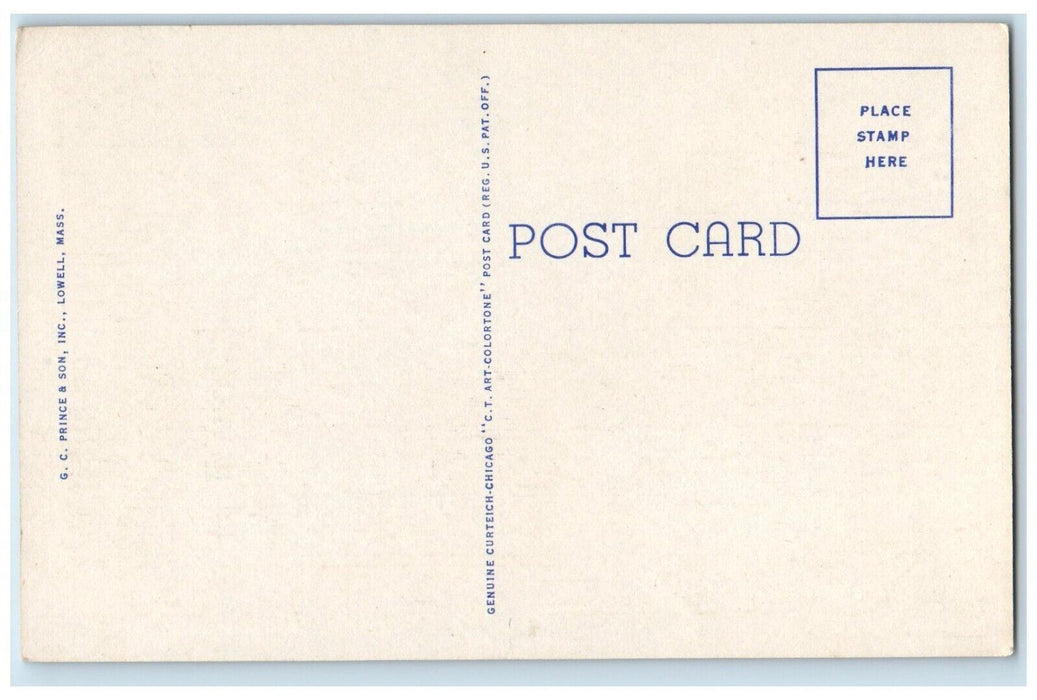 Looking Down Merrimack Street Stores Cars Lowell Massachusetts MA Postcard
