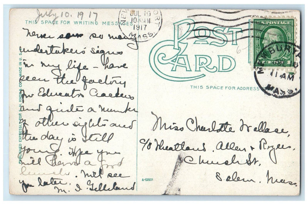 1917 School at Dummer Newburyport Massachusetts MA Antique Posted Postcard